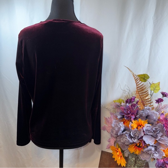 George Burgundy Velvet Open Cardigan Hook Front Long Sleeve M - Picture 5 of 9